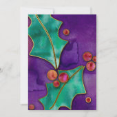 Invitation Aquarelle Holly Berries Purple Vert Rouge Vacances (Devant)