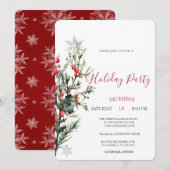 Invitation Aquarelle Holly Berry Végétation Noël (Devant / Derrière)