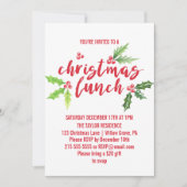 Invitation Aquarelle Holly Déjeuner de Noël (Devant)