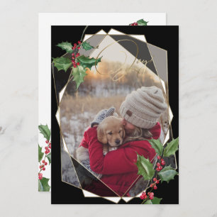 Invitation Aquarelle Holly et Berries rouges Black