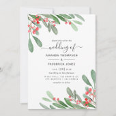 Invitation Aquarelle Holly Jolly Mariage de Noël (Devant)