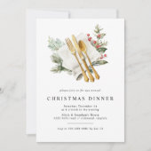 Invitation Aquarelle Holly Rustic Green Dîner de Noël (Devant)