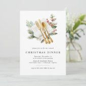 Invitation Aquarelle Holly Rustic Green Dîner de Noël (Debout devant)