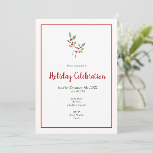 Invitation Aquarelle Holly Sprigs et Motif (Debout devant)