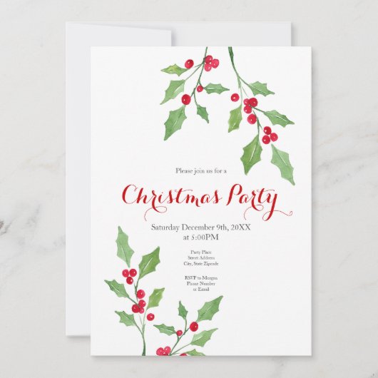 Invitation Aquarelle Holly Springs (Devant)