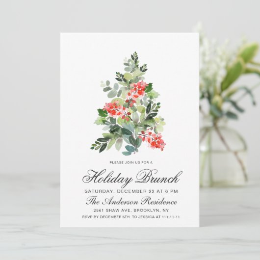 Invitation Aquarelle Holly Tree Noël Brunch (Debout devant)