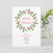 Invitation Aquarelle Holly Wreath (Debout devant)