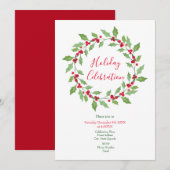 Invitation Aquarelle Holly Wreath (Devant / Derrière)