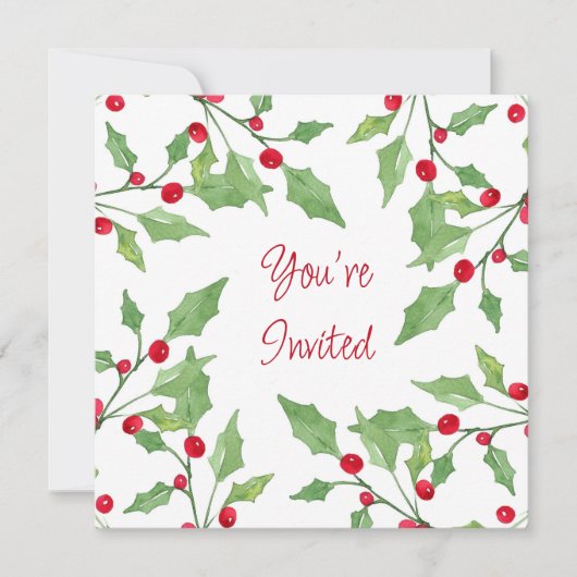 Invitation Aquarelle Holly Wreath 3 (Devant)