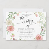 Invitation Aquarelle horizontale de sertissage de Rose à fond (Devant)