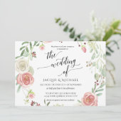 Invitation Aquarelle horizontale de sertissage de Rose à fond (Debout devant)
