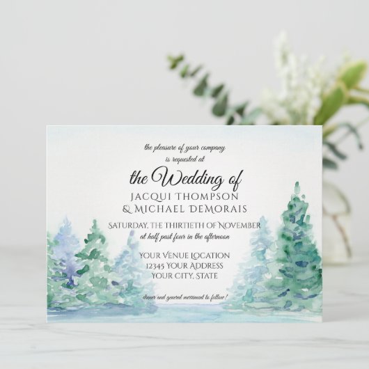 Invitation Aquarelle horizontale Lac Rustic Mountain Forest (Debout devant)