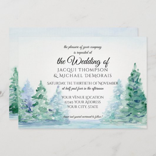 Invitation Aquarelle horizontale Lac Rustic Mountain Forest (Devant / Derrière)