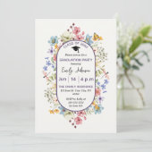 Invitation Aquarelle Hors Blanc Floral Chic Graduation (Debout devant)