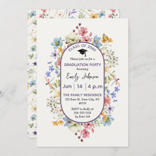 Invitation Aquarelle Hors Blanc Floral Chic Graduation