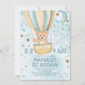 Invitation Aquarelle Hot Air Boloon Ours Garçon Anniversaire (Devant)