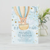 Invitation Aquarelle Hot Air Boloon Ours Garçon Anniversaire (Debout devant)