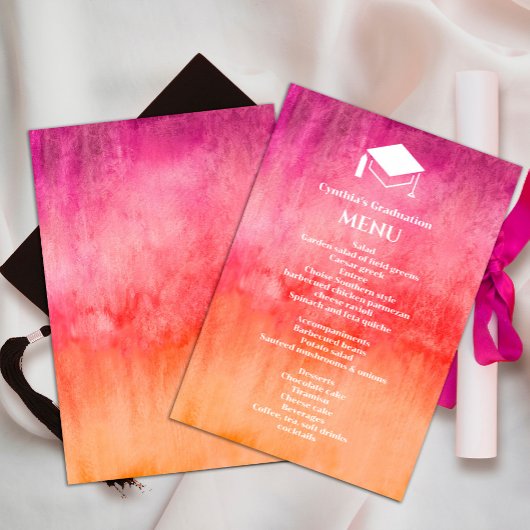 Invitation Aquarelle Hot Rose et Orange Graduation Dîner
