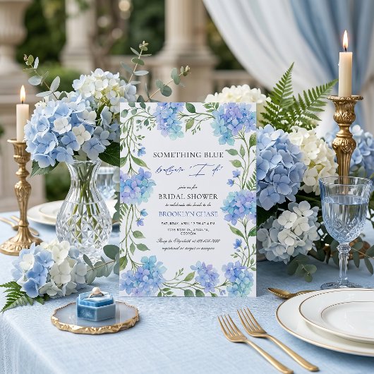 Invitation Aquarelle Hydrangea Bleu Quelque Chose de Bleu Mar