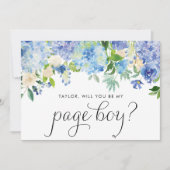 Invitation Aquarelle Hydrangea Bleu Veux-tu être mon garçon d (Devant)