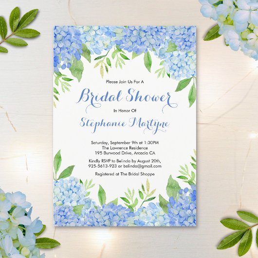 Invitation Aquarelle Hydrangea Blue Floral Fête des mariées