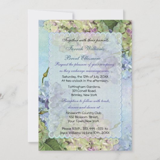 Invitation Aquarelle Hydrangea Floral Mariage (Devant)