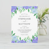 Invitation Aquarelle Hydrangea Mariage bleu violet (Debout devant)