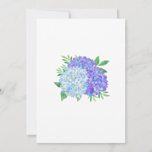 Invitation Aquarelle Hydrangea Mariage bleu violet (Dos)
