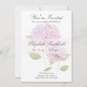 Invitation aquarelle Hydrangea rose (Devant)
