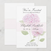 Invitation aquarelle Hydrangea rose (Devant / Derrière)