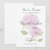 Invitation aquarelle Hydrangea rose (Devant / Derrière)