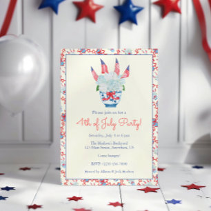 Invitation Aquarelle Hydrangeas et Drapeaux Américains du 4 j
