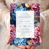 Invitation Aquarelle Hydrangeas Mariage bleu rose