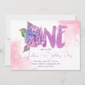Invitation Aquarelle hydrangée premier anniversaire (Devant)