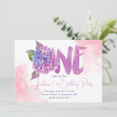 Invitation Aquarelle hydrangée premier anniversaire (Debout devant)