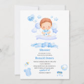 Invitation Aquarelle il est garçon Bleu Boho Nursery Baby Sho (Devant)