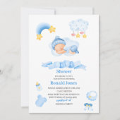 Invitation Aquarelle il est garçon Bleu Boho Nursery Baby Sho (Devant)