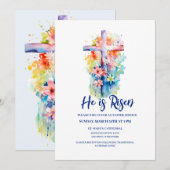 Invitation Aquarelle Il est ressuscité Religieux Pâques Flora (Devant / Derrière)