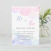 Invitation Aquarelle Il ou Elle Fête de Révélation de genre (Debout devant)