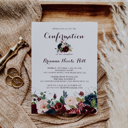 Invitation Aquarelle Illustré Automne Floral Confirmation