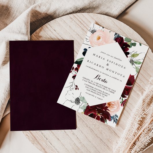 Invitation Aquarelle Illustré automne Floral Mariage espagnol