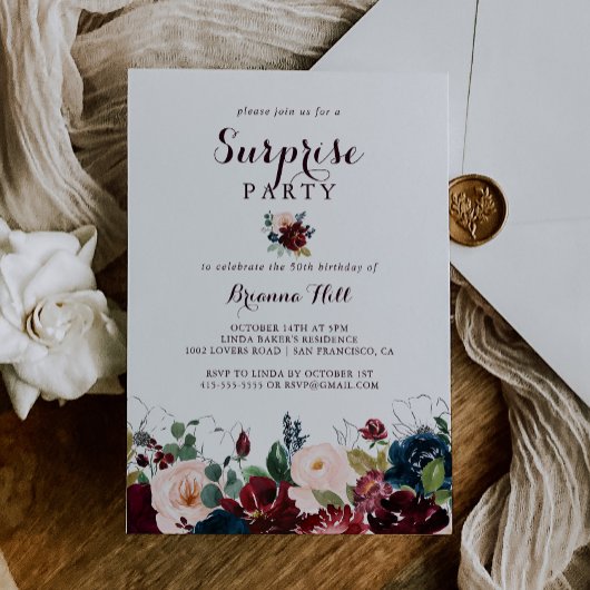 Invitation Aquarelle Illustré Automne Floral Surprise Party