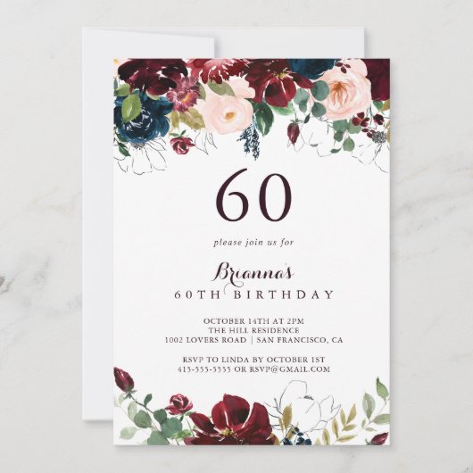 Invitation Aquarelle illustrée Automne 60e fête d'anniversair (Devant)