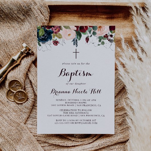 Invitation Aquarelle Illustrée Calligraphie Automne Baptême