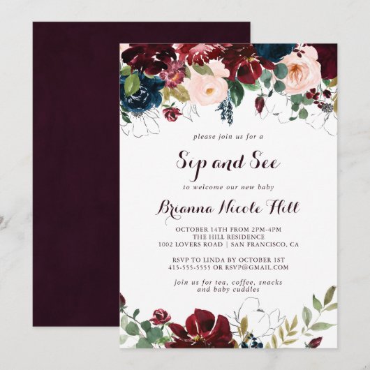 Invitation Aquarelle illustrée Calligraphie Sip et Voir (Devant / Derrière)