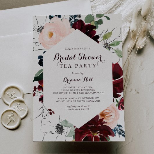 Invitation Aquarelle Illustrée Fête des mariées Tea Party