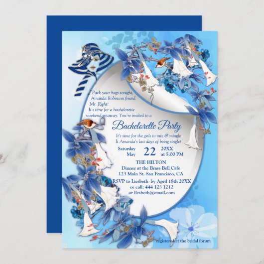 Invitation Aquarelle illustrée Fleur de lune (Devant / Derrière)