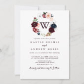 Invitation Aquarelle illustrée Mariage de monogramme floral (Devant)