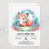 Invitation Aquarelle Imaginaire Fox Anniversaire numérique (Devant / Derrière)