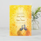Invitation Aquarelle indienne hindoue Mariage de paon (Debout devant)
